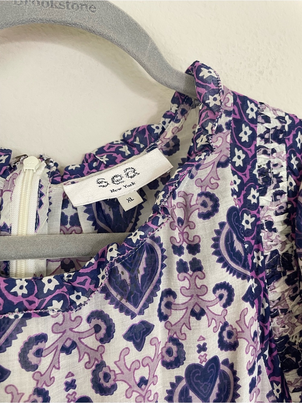 Sea New York Brigitte Border Midi Dress Purple and Cream Boho Tiered Size XL - Picture 3 of 10